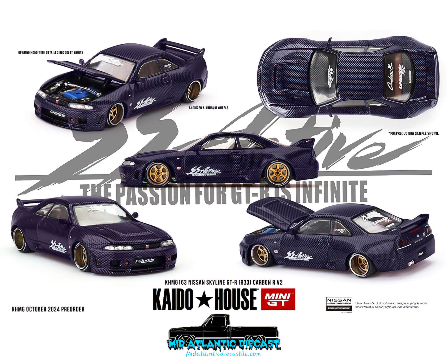 Mini GT x Kaido House 1:64 Nissan GT-R (R33) Active Carbon R V2 Factory Sealed Diecast Model