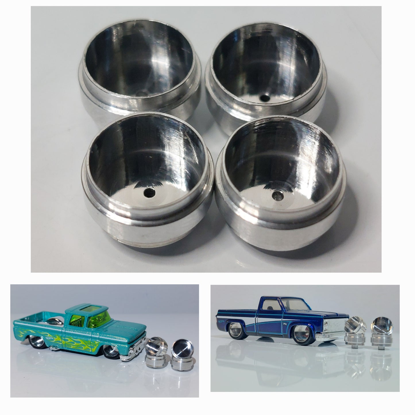 1:64 scale 12mm CNC'd polished Aluminum Wheels & Axle Set