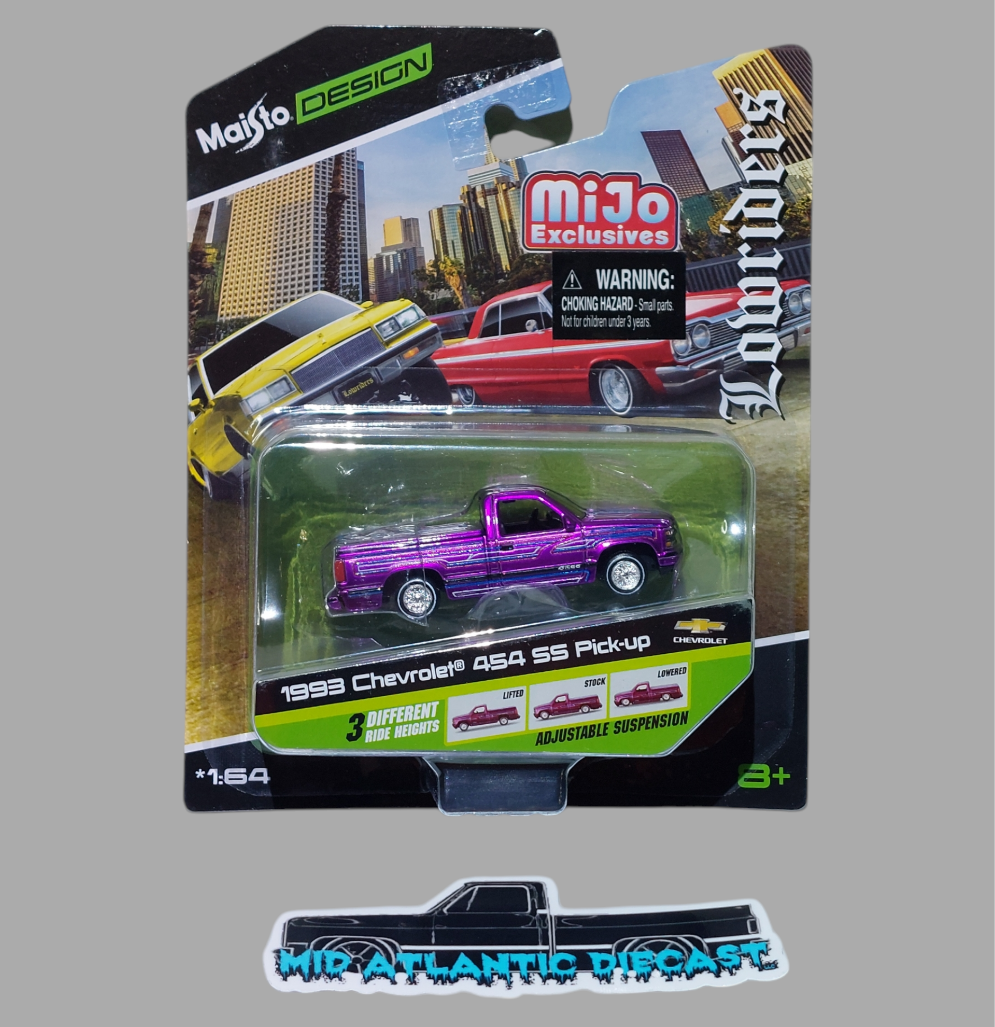 Maisto 1:64 Chevrolet 454 SS Pick-up Lowrider 1992 Candy Purple MiJo Exclusive *Envío gratis*