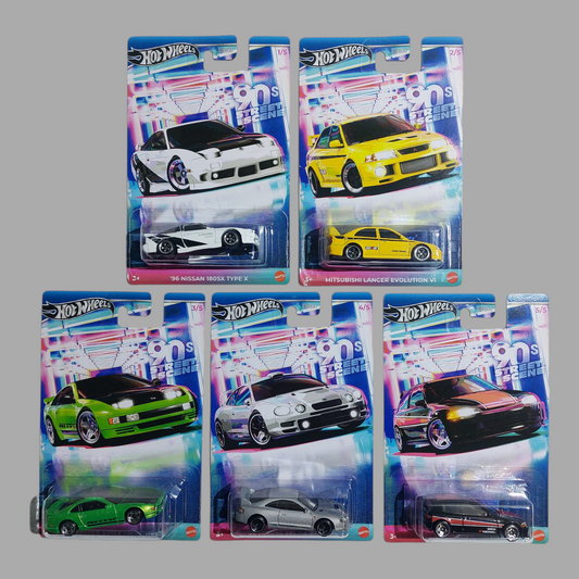 Hot Wheels 2024 90s Street Scene Complete Set of 5 (Minor Damage to Card)