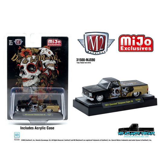 M2 Machines 1:64 1975 Chevrolet Cheyenne Super 30 Dually C10s Dia De Los Muertos MiJo Exclusive Limited Edition 31500-MJS90 black gold