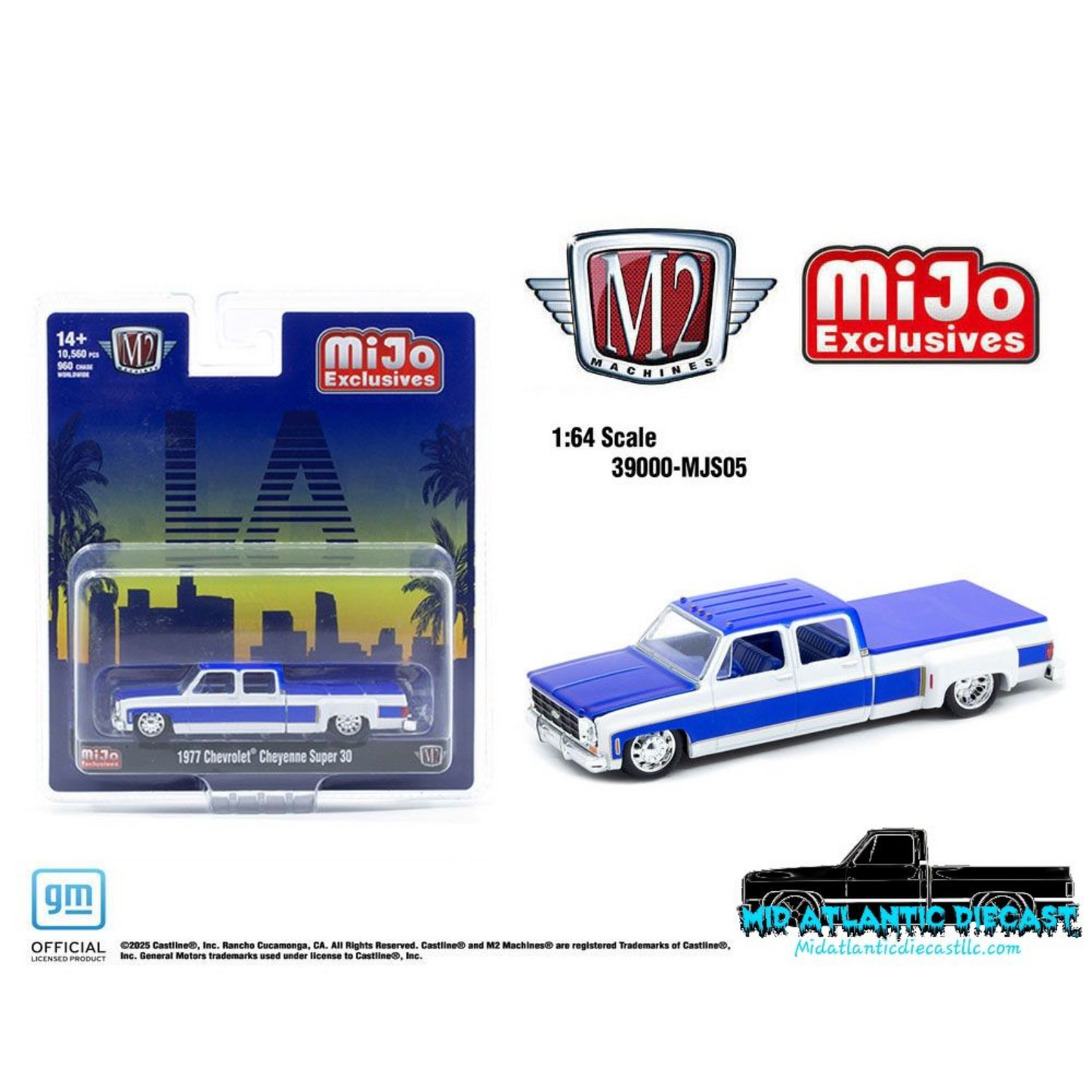 M2 Machines Chase 1:64 1975 Chevrolet Cheyenne Super 30 Dually C10s LA Los Angeles MiJo Exclusive Limited Edition 39000-MJS05 white