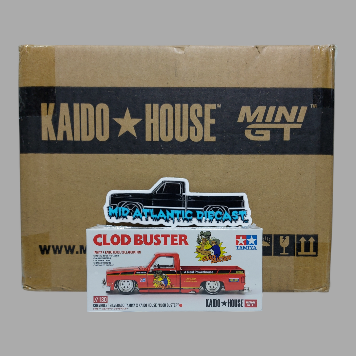 Mini GT × Kaido House Chevrolet Silverado Clod Buster V1 1:64 diecast car – factory sealed collector model
