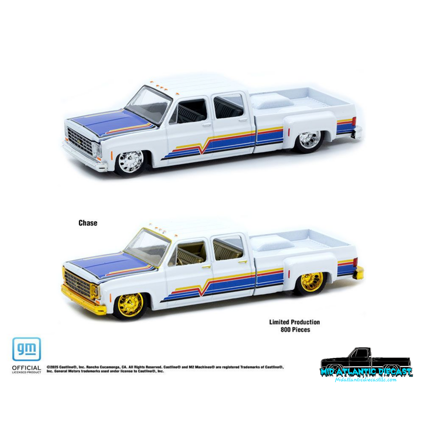 M2 Machines 1:64 1975 Chevrolet Cheyenne Super 30 Dually White C10s In The Park Chase MiJo Exclusive Diecast Truck