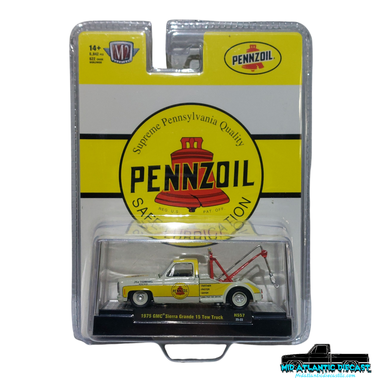 M2 Machines 1:64 1975 GMC Sierra Grande 15 Tow Truck Pennzoil Yellow Hobby Exclusive Diecast Truck