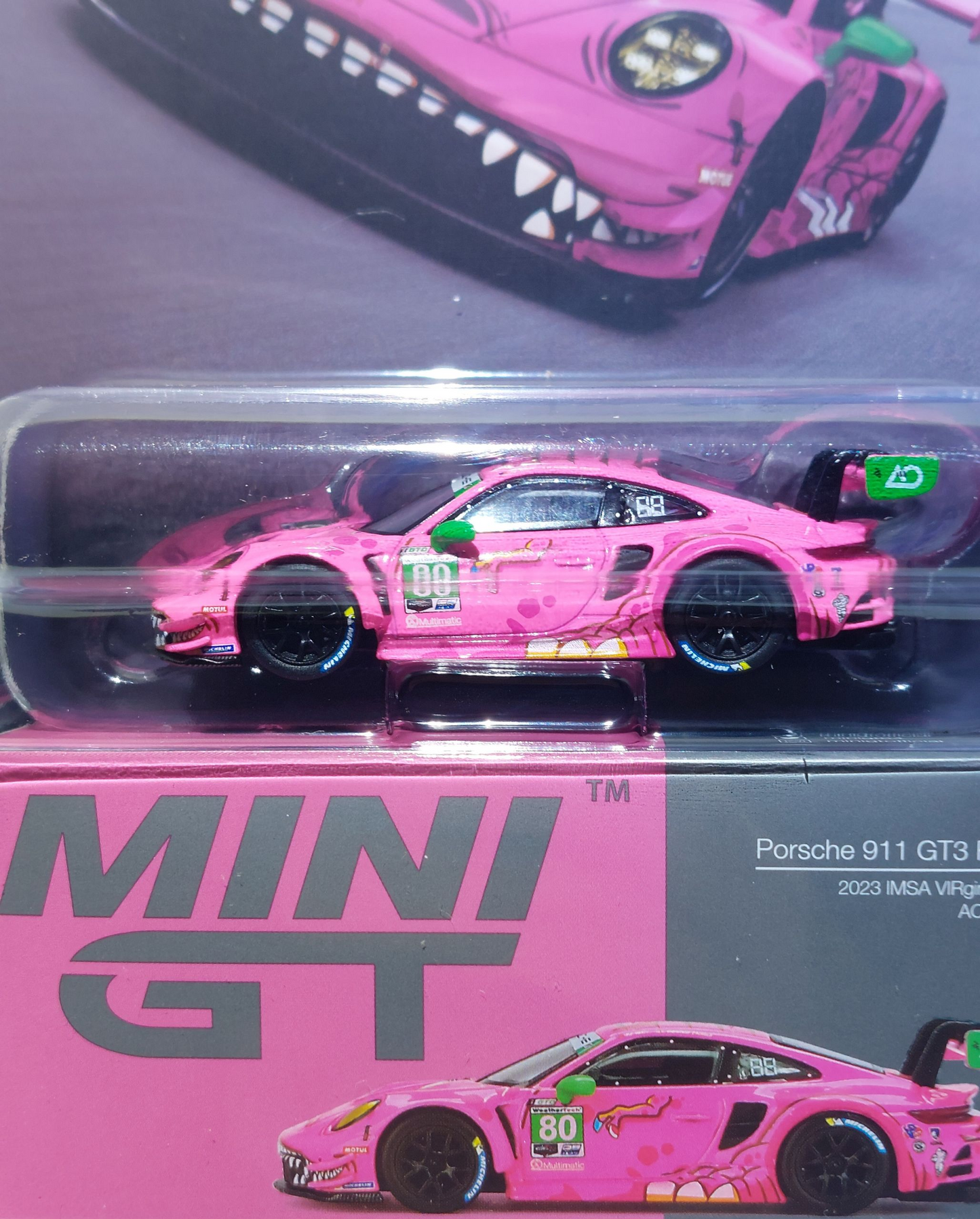 Mini GT 1:64 Porsche 911 GT3 R #80 AO Racing 2023 IMSA VIRginia Roxy Pink #872