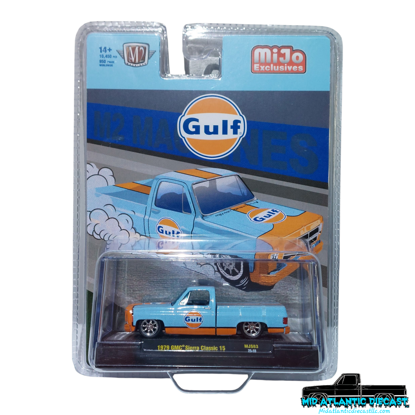 M2 Machines 1:64 1979 GMC Sierra Classic 15 Custom Gulf Blue | MiJo Exclusive Diecast Truck