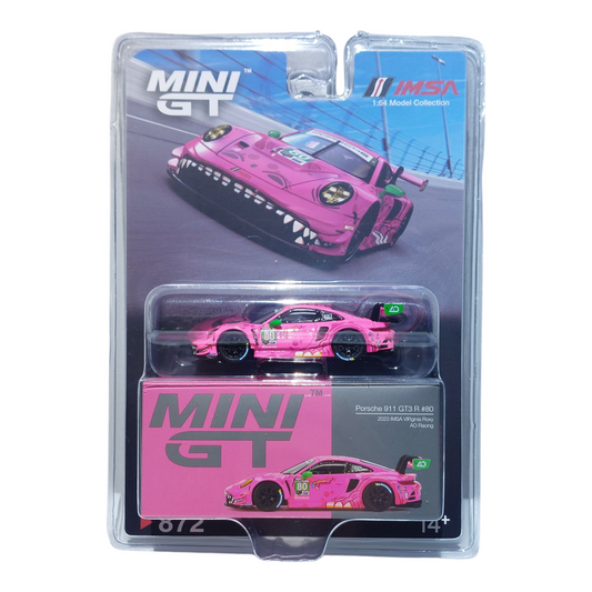 Mini GT 1:64 Porsche 911 GT3 R #80 AO Racing 2023 IMSA VIRginia Roxy Pink #872