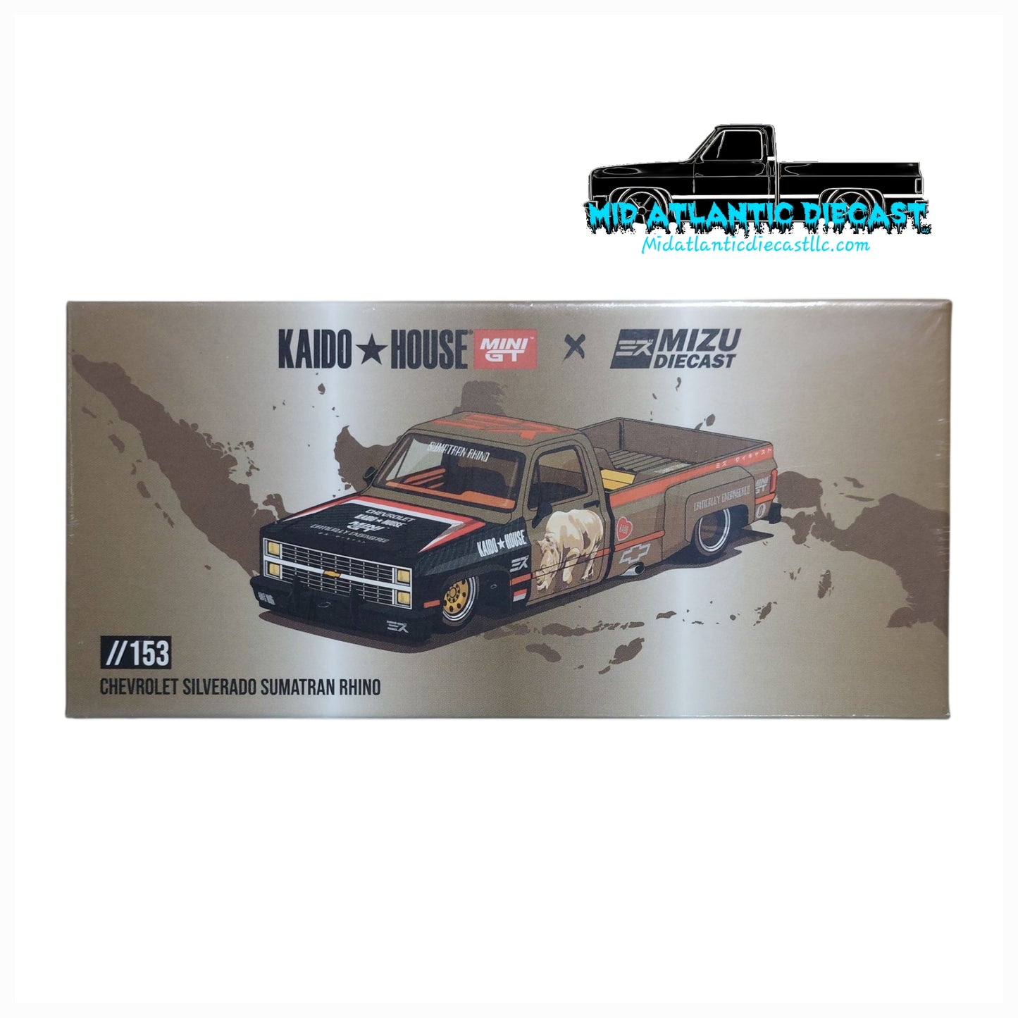 Kaido House x Mini GT x Mizu Diecast Chevy Silverado Sumatran Rhino #153 1/64