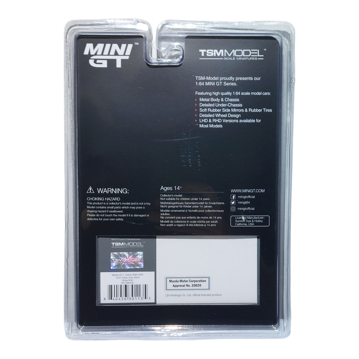 Mini GT #953 Mazda AZ-1 Liberty Walk LB40 White 2024 Tokyo Auto Salon 1:64