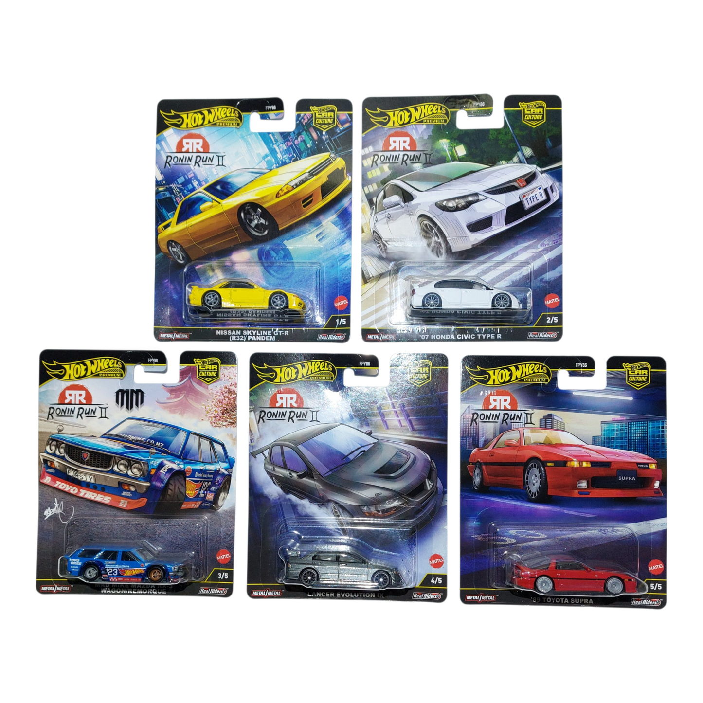 Set of 5 Hot Wheels 2025 Car Culture Ronin Run II Case M – 1:64 Diecast Cars (FPY86-961M)